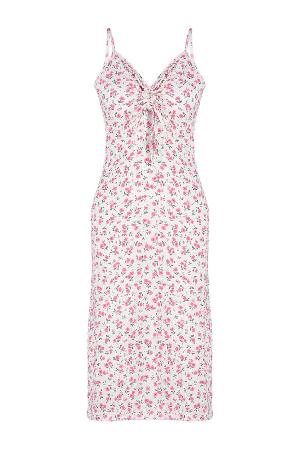 Ekru Cicek Bask?l? Burumcuk Belden Ac?lan/Skater Ask?l? Midi Orme Elbise TWOSS23EL01454 - Trendyolmilla фото 7