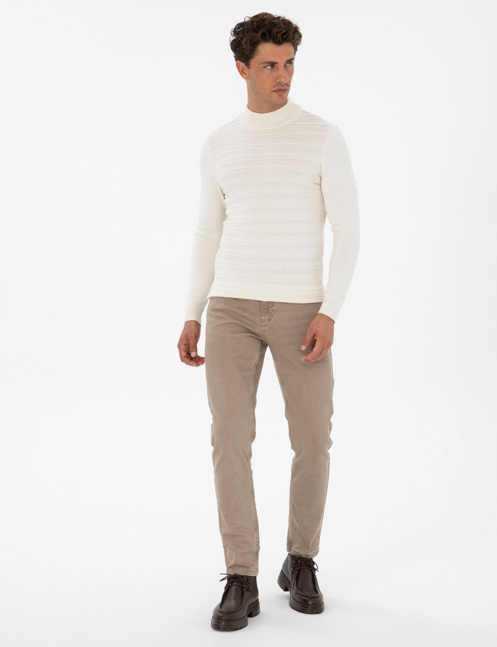 Ekru Slim Fit _eyrek Yaka Triko Kazak - Pierre cardin фото 4