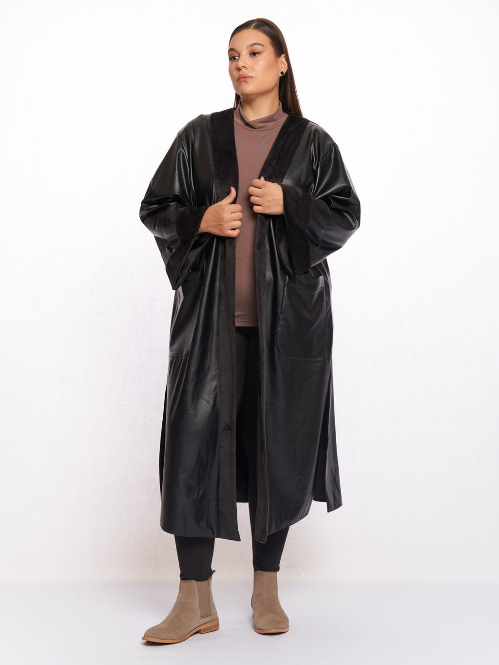 Плащ кожаный TKA05221BLK01