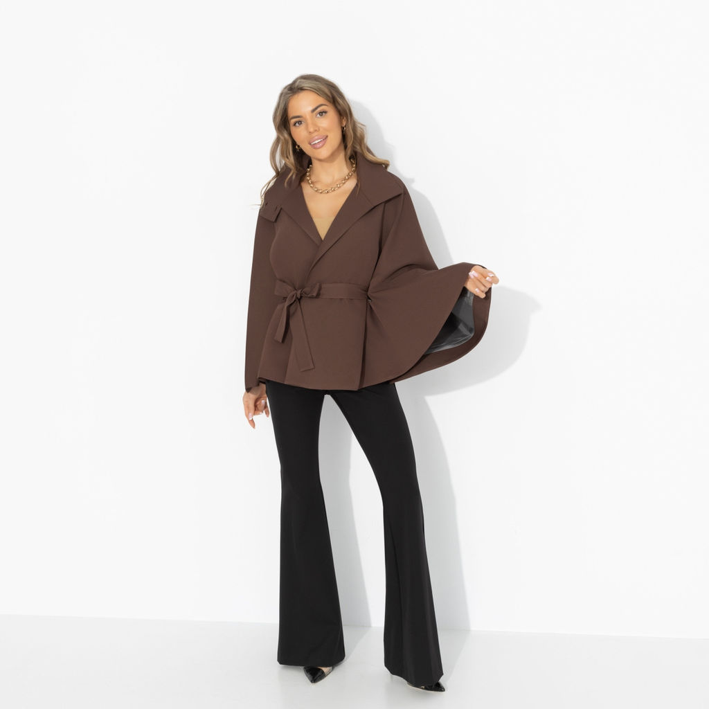 Жакет‑кейп, Дикое притяжение (с поясом, брауни) - Charutti фото 9