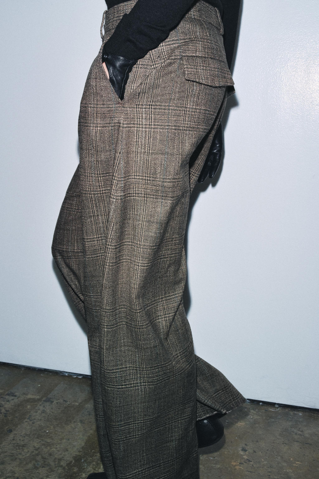 ZW COLLECTION CHECKED BALLOON TROUSERS WITH WOOL - Zara фото 5