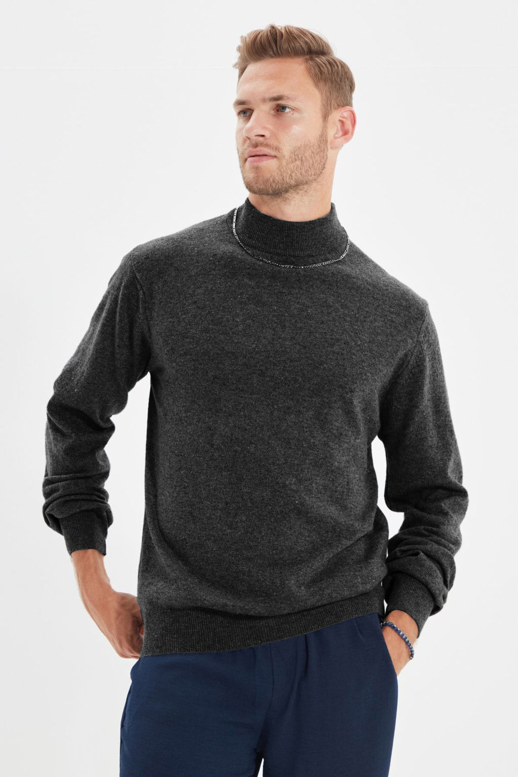 TRENDYOL MAN Bej Slim Fit Yunlu Yar?m Bal?kc? Yaka Basic Triko Kazak TMNAW21KZ1595 - Trendyolmilla фото 2