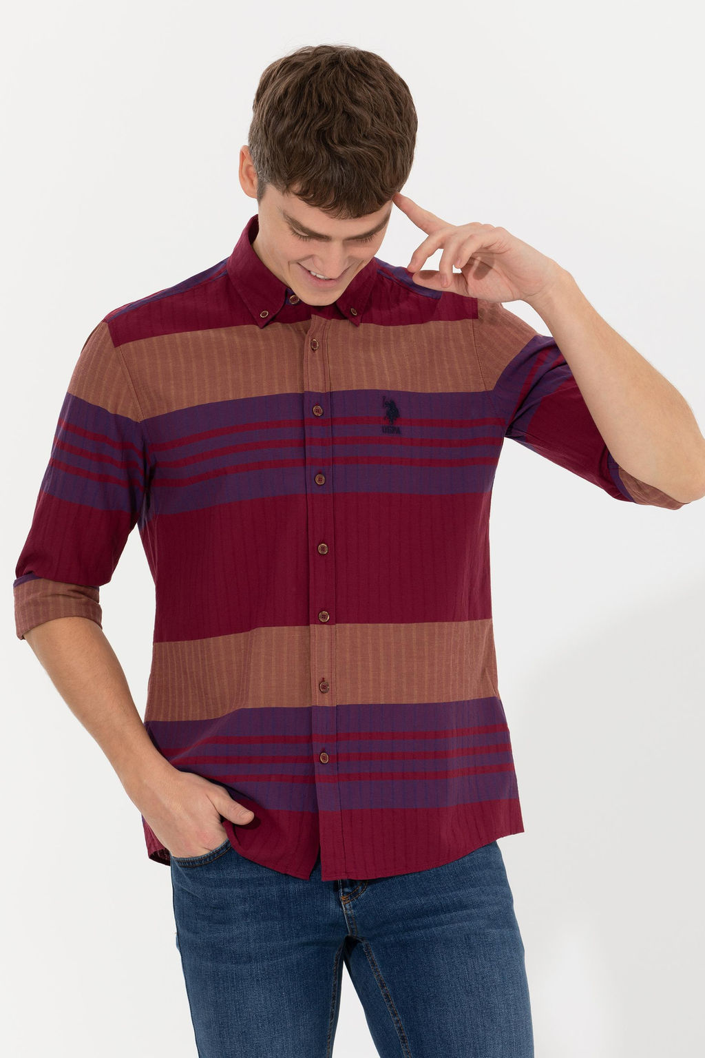 U. S. Polo Assn Мужская рубашка с длинным рукавом вишневого цвета - U.s. polo assn фото 3