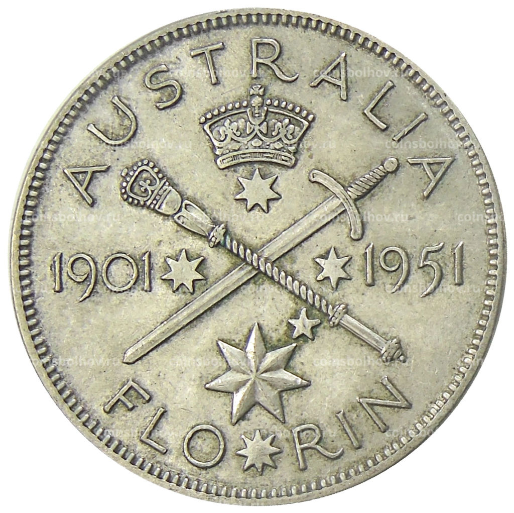 1 флорин (2 шиллинга) 1951 года Австралия 50 лет Федерации