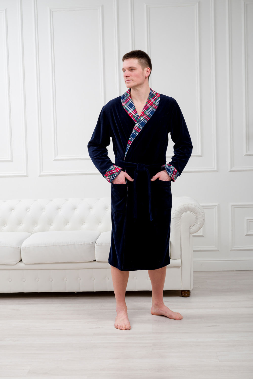 Халат мужской из велсофта Артур темно-синий - Амадэль фото 13