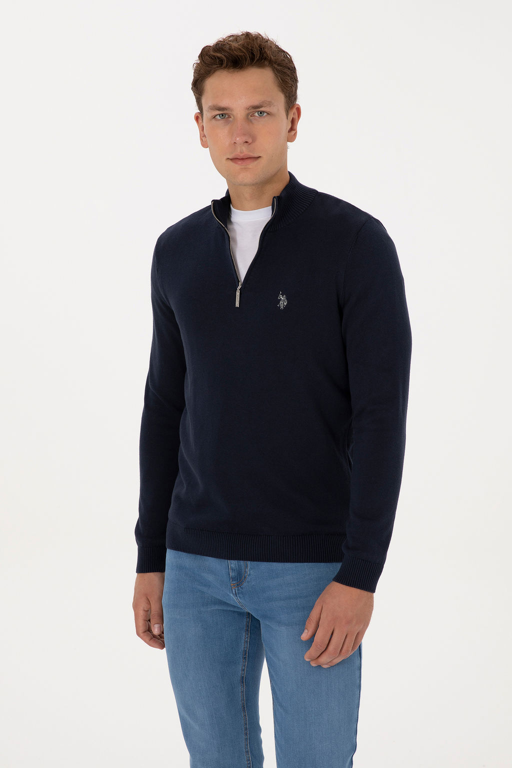 Erkek Slim Fit Yar_m Fermuarl_ Lacivert Basic Kazak - U.s. polo assn фото 10
