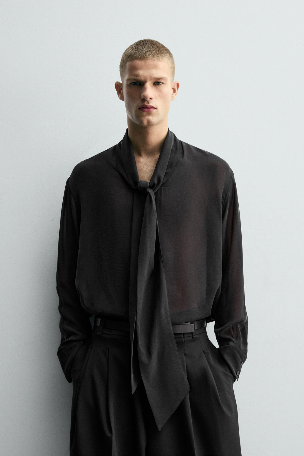 SEMI-SHEER SHIRT WITH BOW - Zara фото 2
