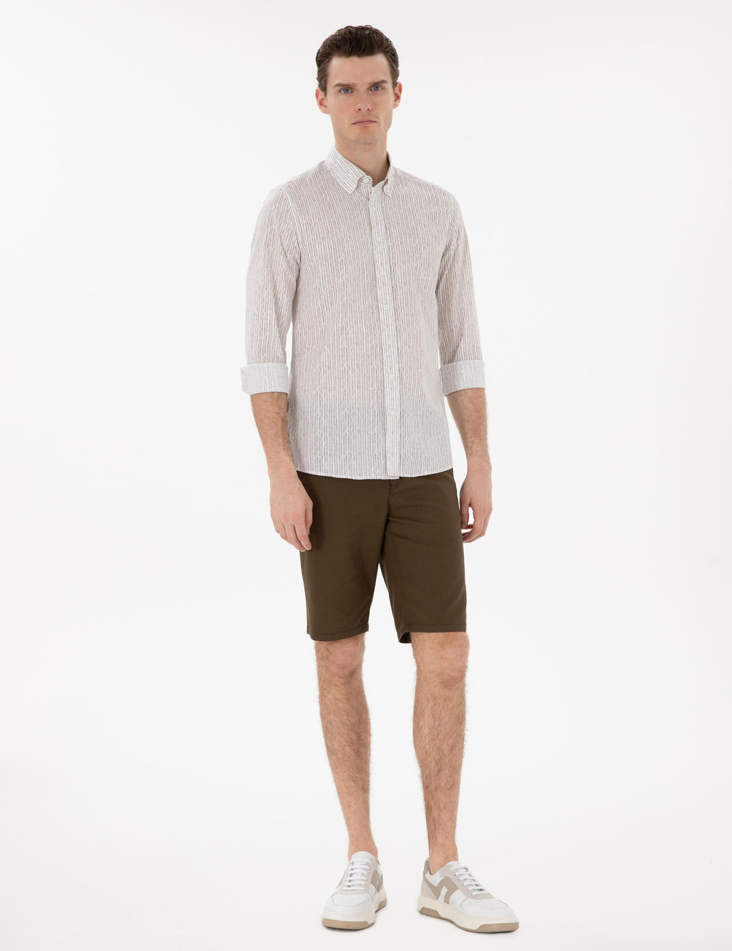 Haki _izgili Slim Fit Uzun Kollu G_mlek - Pierre cardin фото 4