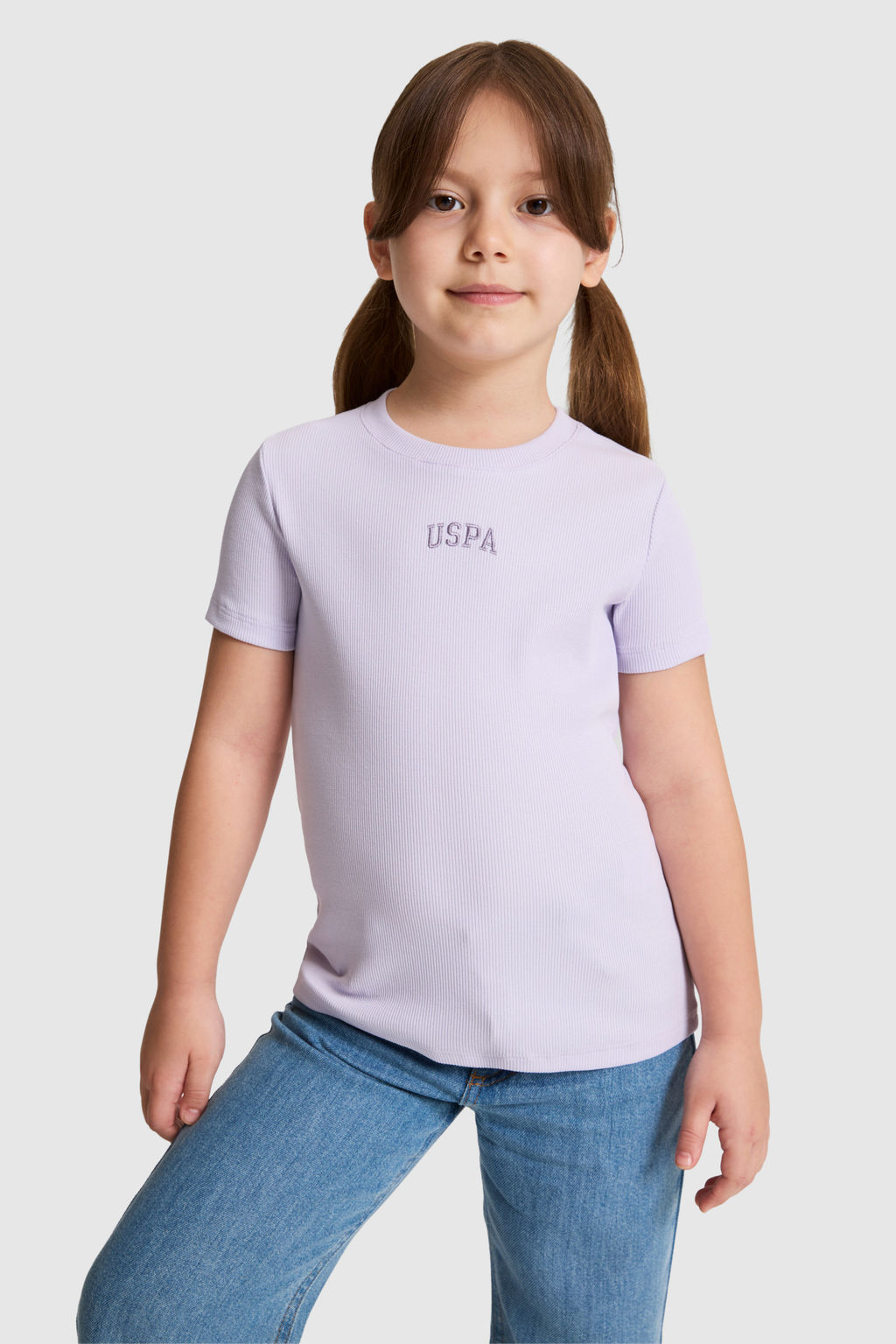 K_z _ocuk Lila Bisiklet Yaka Basic Ti__rt - U.s. polo assn фото 3