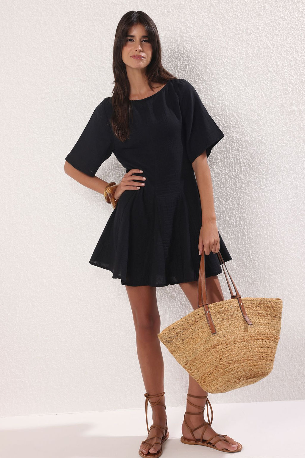 Trendyolmilla Siyah Muslin 100% Pamuk Plaj Elbise TBESS25EL00135 фото 7