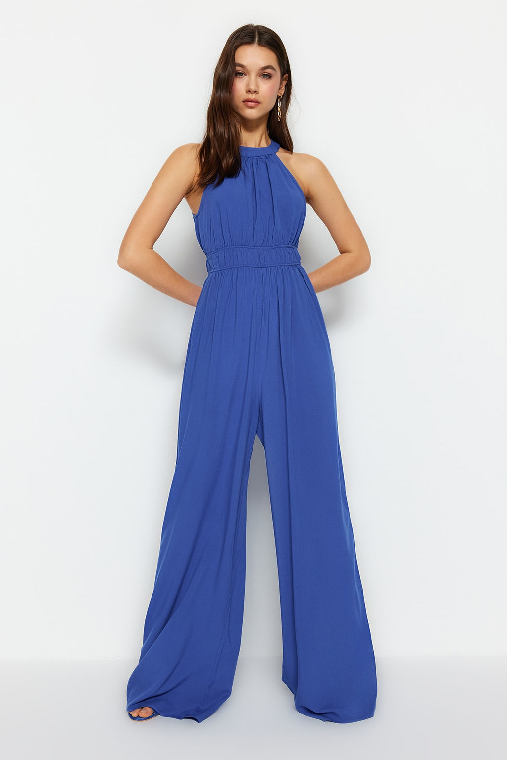 Indigo Beli Buzgu Detayl? Genis Paca Maxi Dokuma Tulum TWOSS23TU00121