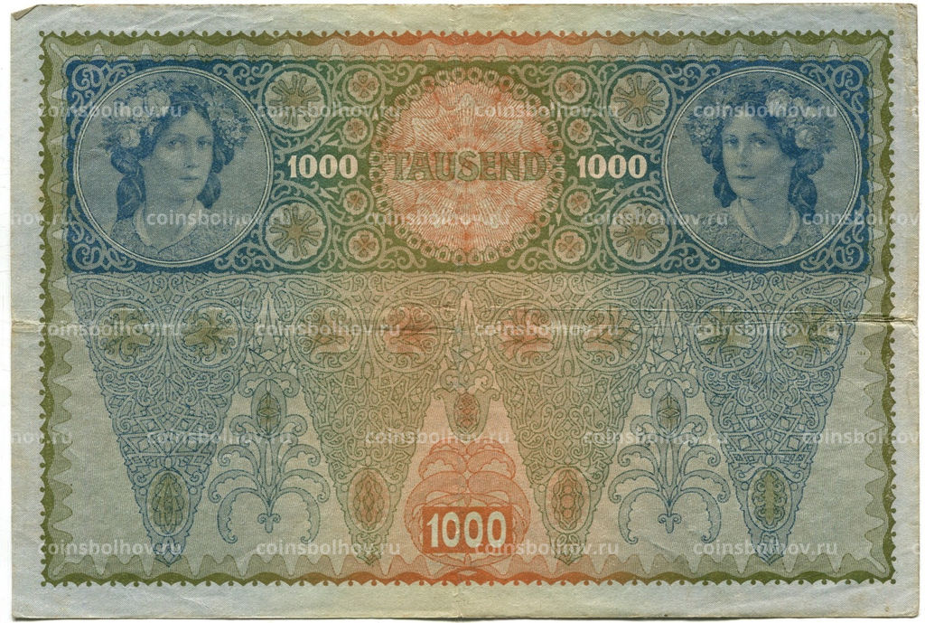Банкнота 1000 крон 1902 года Австрия Надпечатка