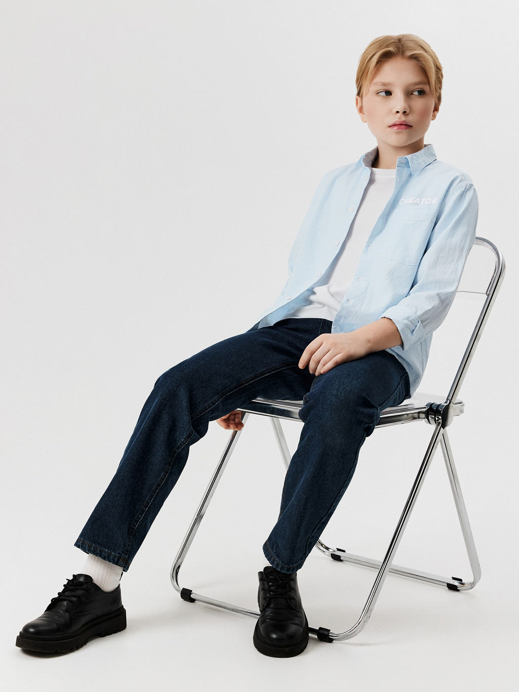 ACOOLA / Сорочка верхняя детская для мальчиков Goraziy1 голубая полоска  фото 6