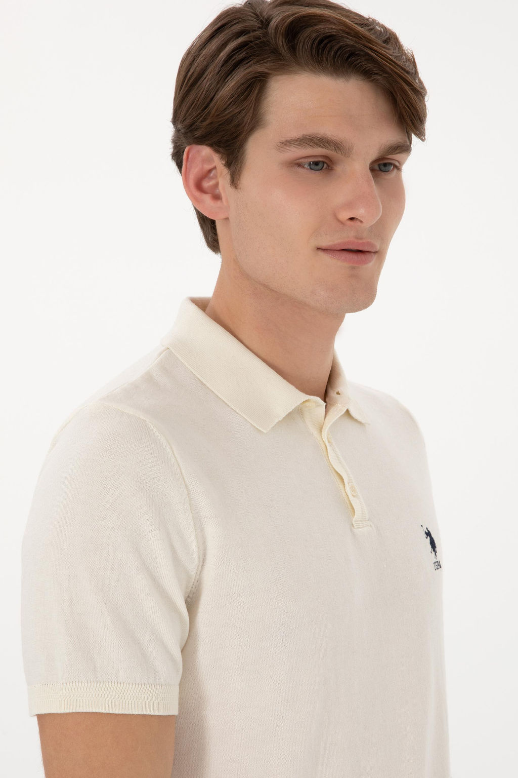 Erkek Slim Fit Polo Yaka Krem Ti__rt