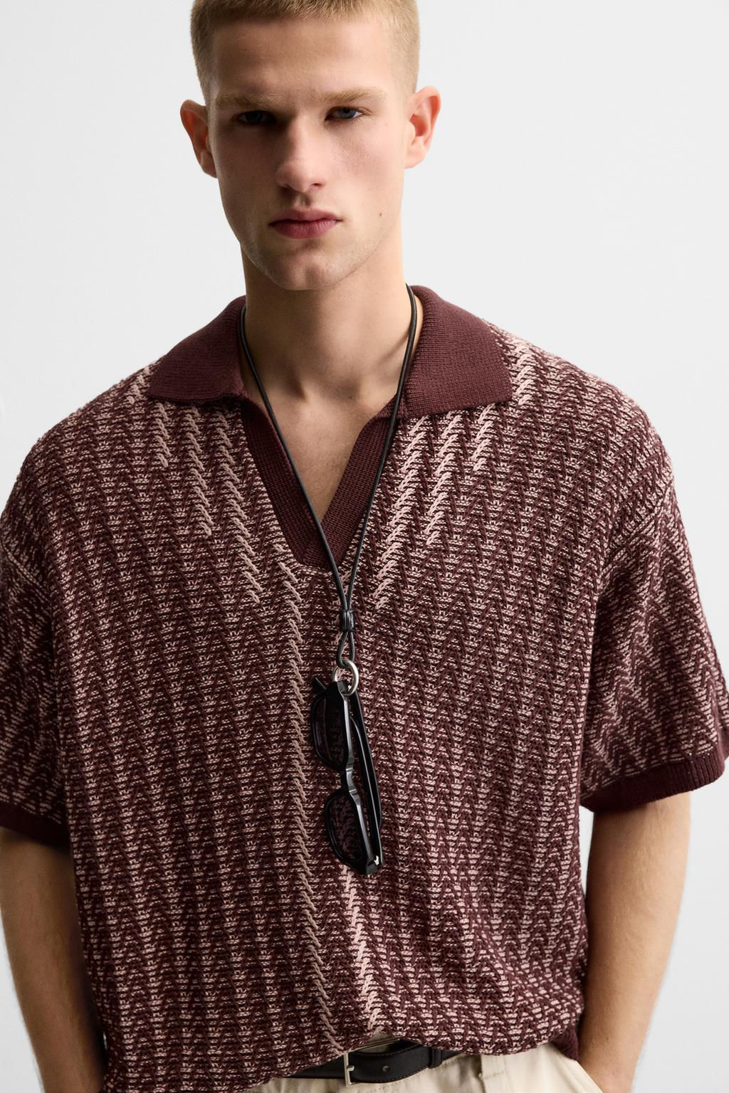 CONTRAST TEXTURED KNIT POLO SHIRT - Zara фото 6