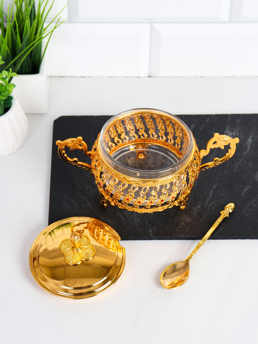 Сахарница 200 мл с ложкой / 200-1-Gold /уп 60/ - Галеонтрейд фото 2