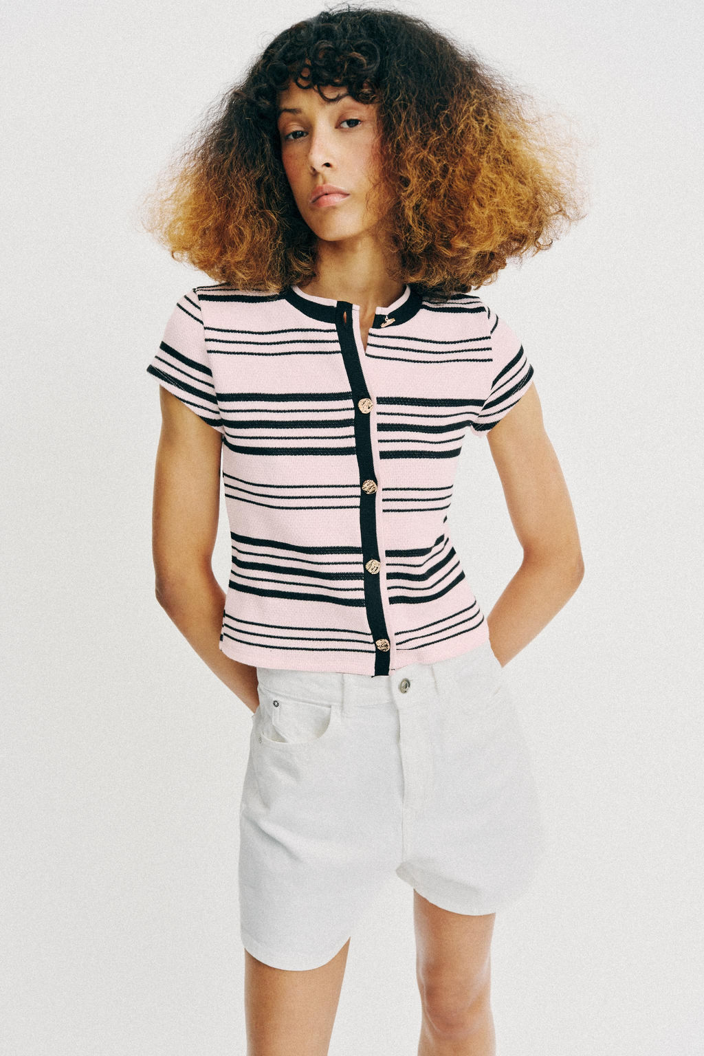 TOP RAYAS BOTONES / Rosa