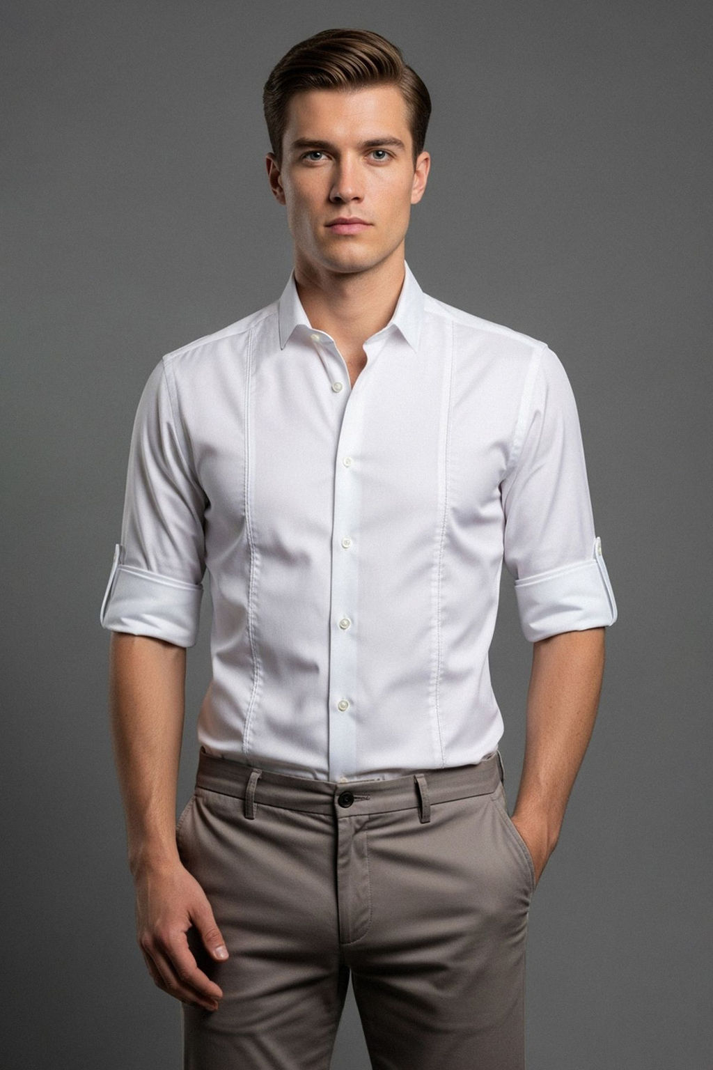 TRENDYOL MAN Beyaz Super Slim Fit Dugmeli Yaka Kulplu Apoletli Kolay Utulenebilir Gomlek TMNSS22GO0091