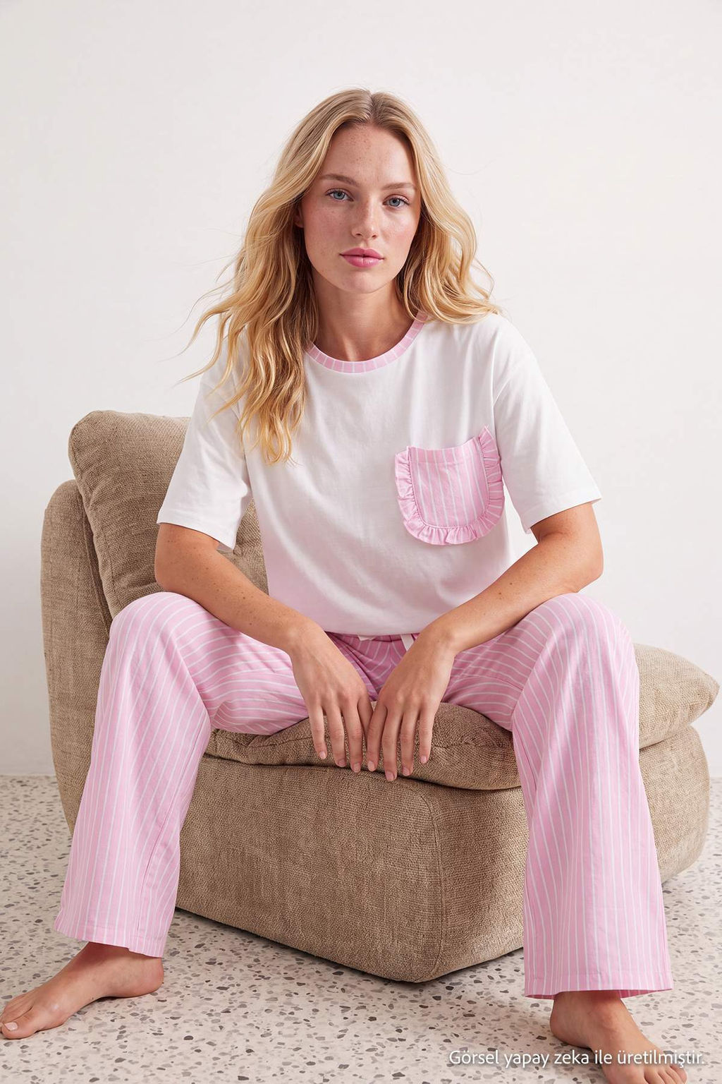 Beyaz-Pembe _izgili Cepli _rme Pijama Tak_m_ THMAW27PT00054 - Trendyolmilla фото 2