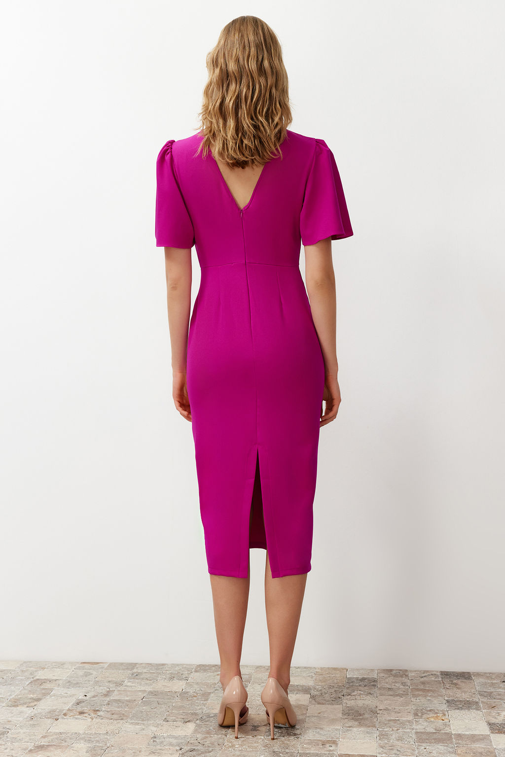 TRENDYOLMILLA Fusya A Kesim Kolda Pili Detayl? Midi Kalem Etek Dokuma Elbise TWOSS24EL00659  фото 6