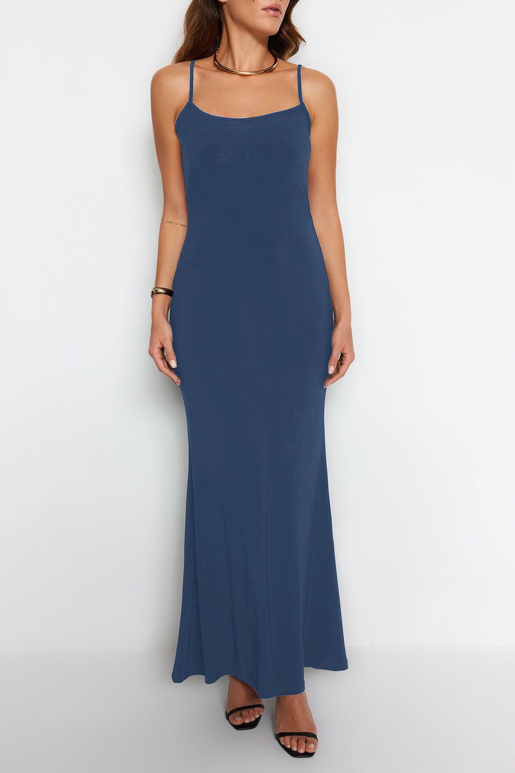 Indigo Maxi Bodycone/Vucuda Oturan Ask?l? Esnek Orme Elbise TWOSS23EL02435