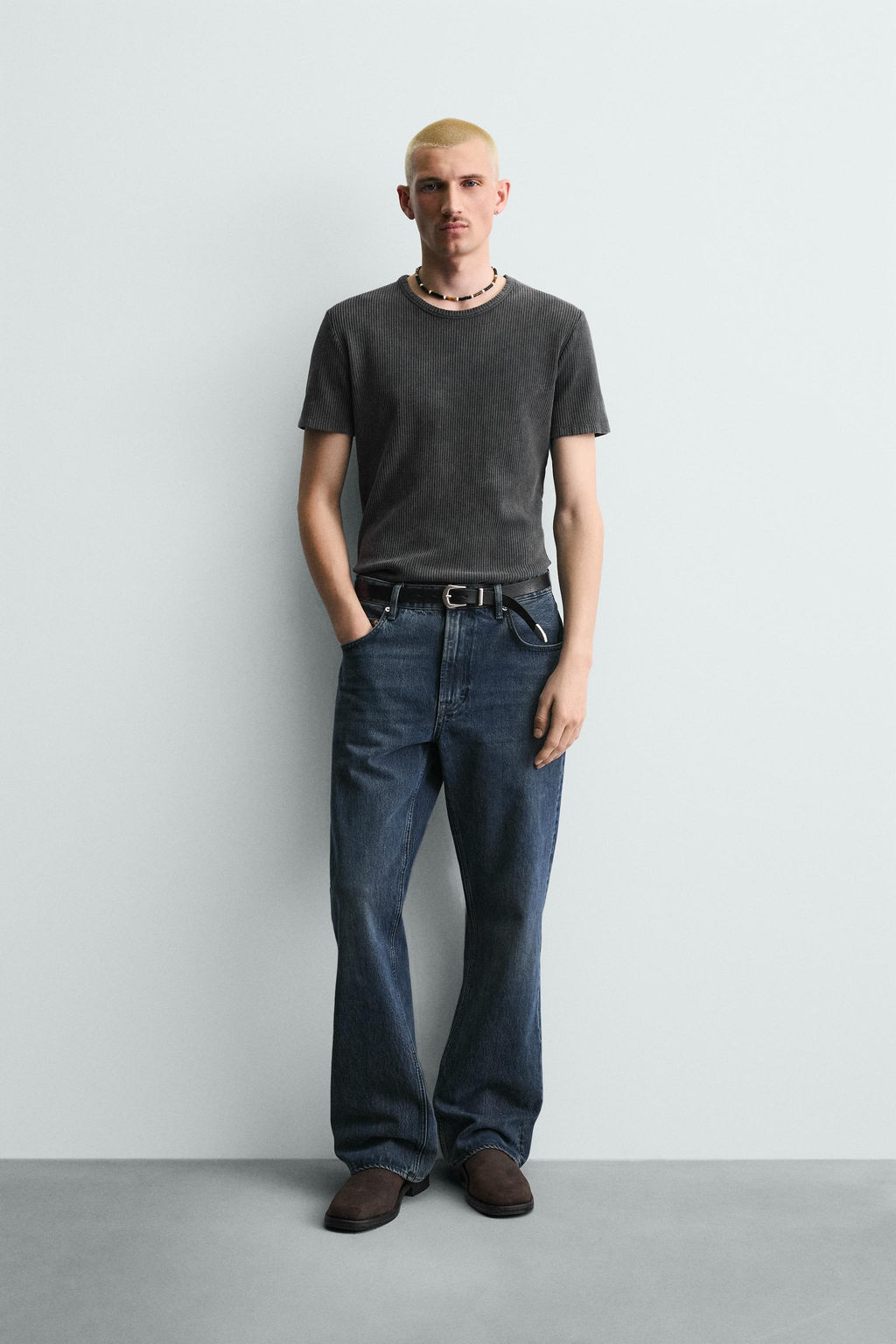 CAMISETA PUNTO SLIM FIT ESTRUCTURA / Negro lavado