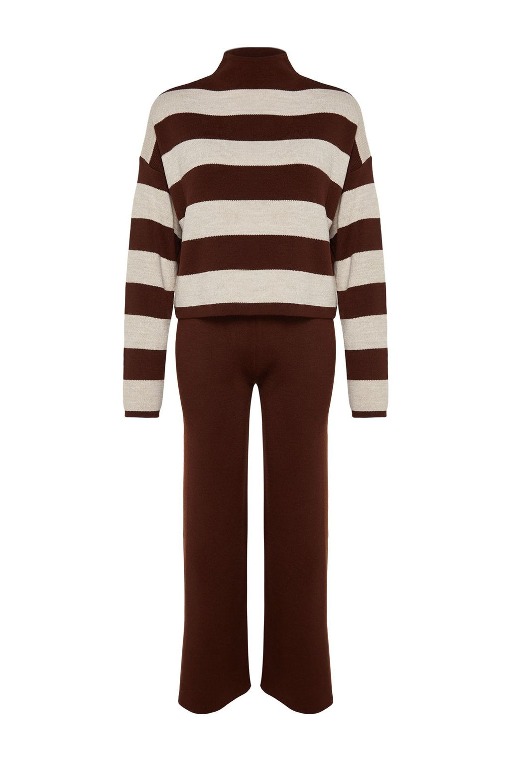 Kahverengi Genis Kal?p Cizgili Triko Alt-Ust Tak?m TWOAW24AU00020 - Trendyolmilla фото 7