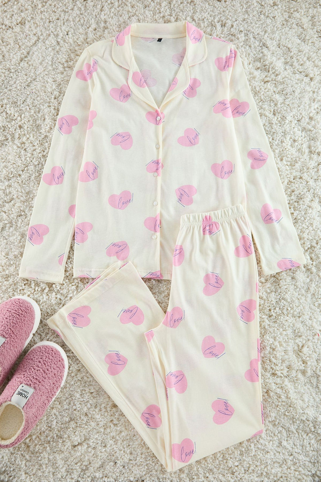 Ekru %100 Pamuklu Sloganl? Kalpli Orme Pijama Tak?m? THMAW25PT00098