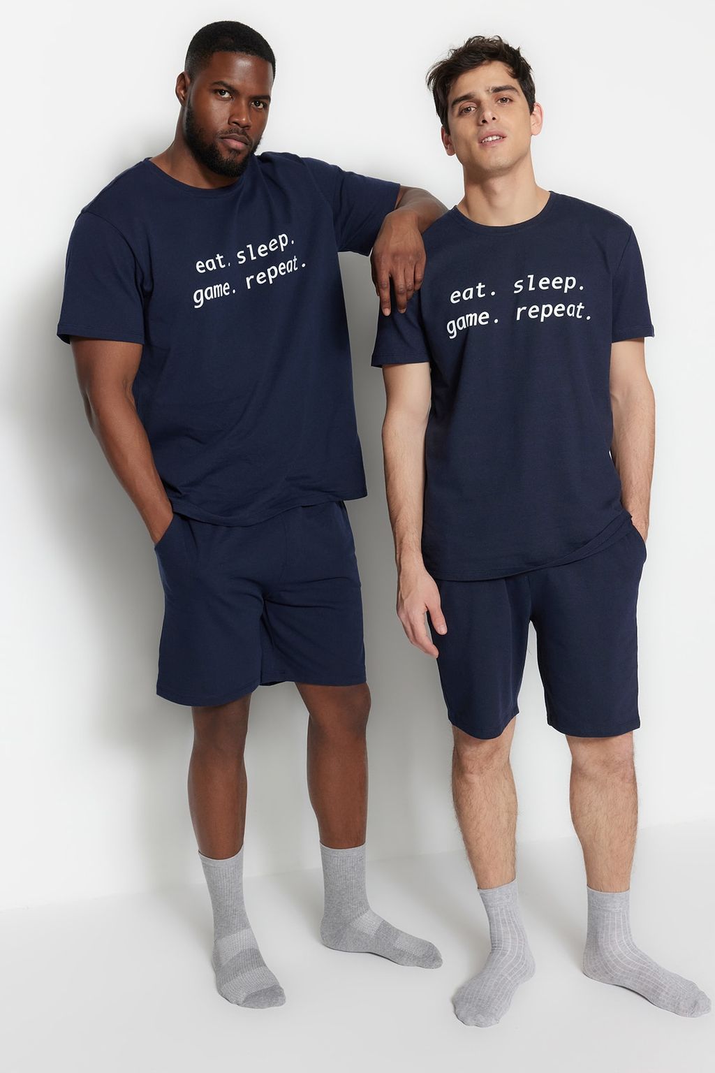 TRENDYOL MAN Buyuk Beden Lacivert Regular Fit Rahat Slogan Bask?l? Orme Sortlu Pijama Tak?m? TMNSS23PT00013 - Trendyolmilla фото 9