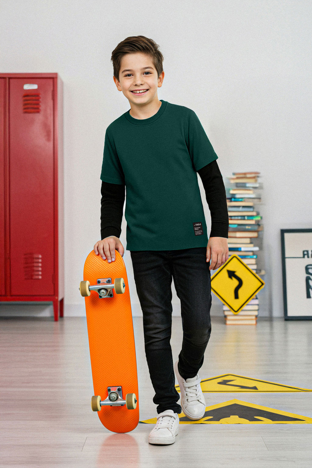 Zumrut Yesili 100% Pamuk Bask?l? Regular Fit Orme Erkek Cocuk T-Shirt TKDAW26TS00012