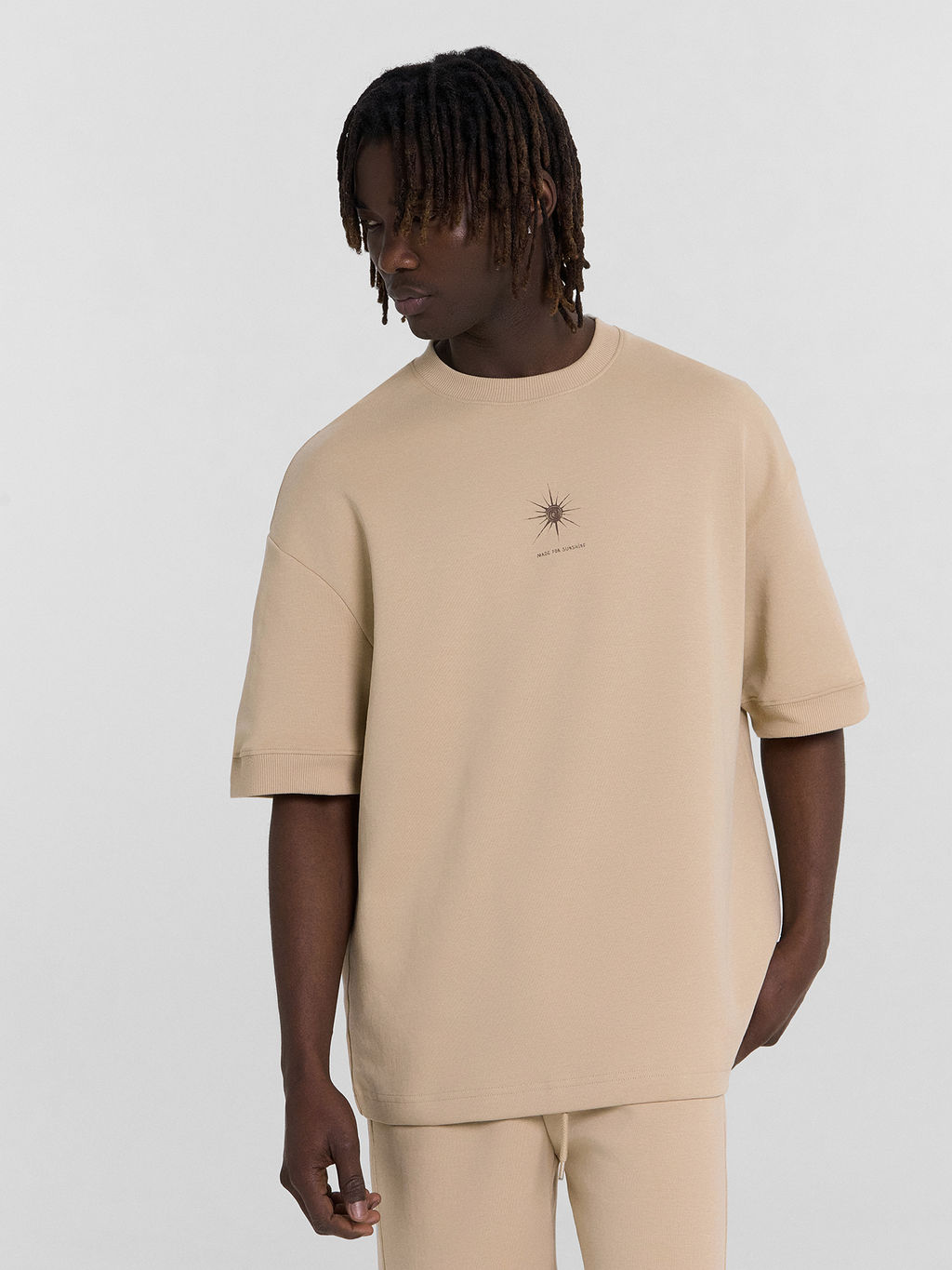 Комплект мужской бежевый с принтом и надписью "made for sunshine" сафари +печать1 191032