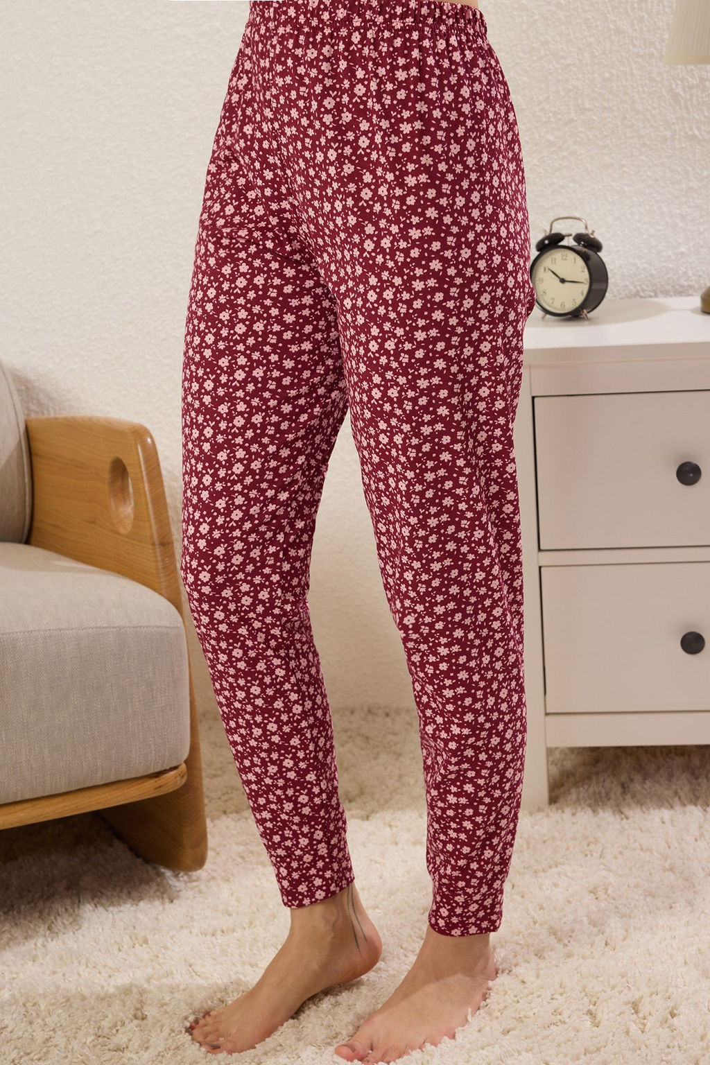 Trendyolmilla Gul Kurusu %100 Pamuklu Cicekli Sloganl? Orme Pijama Tak?m? THMSS25PT00382  фото 3