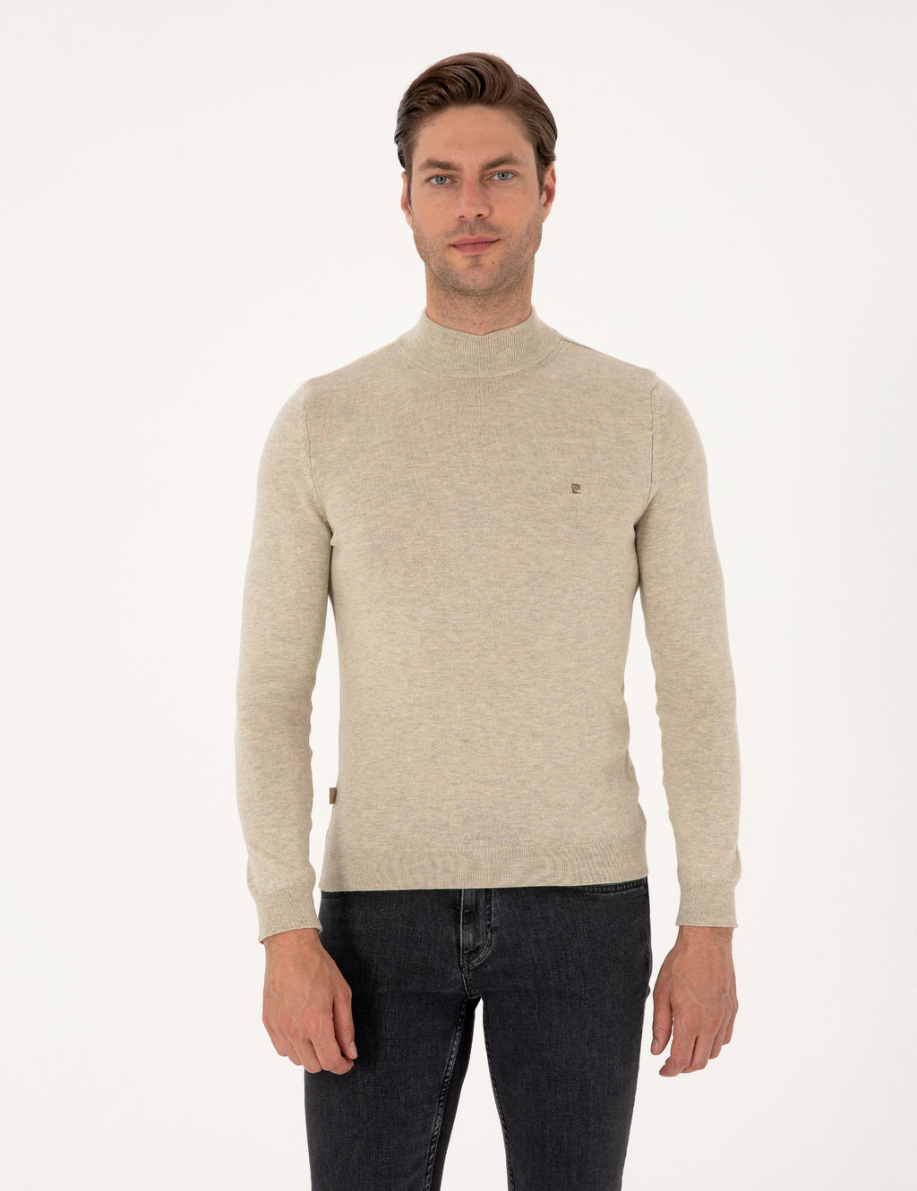 Kum Melanj Slim Fit Yar_m Bal_k__ Yaka Basic Triko Kazak