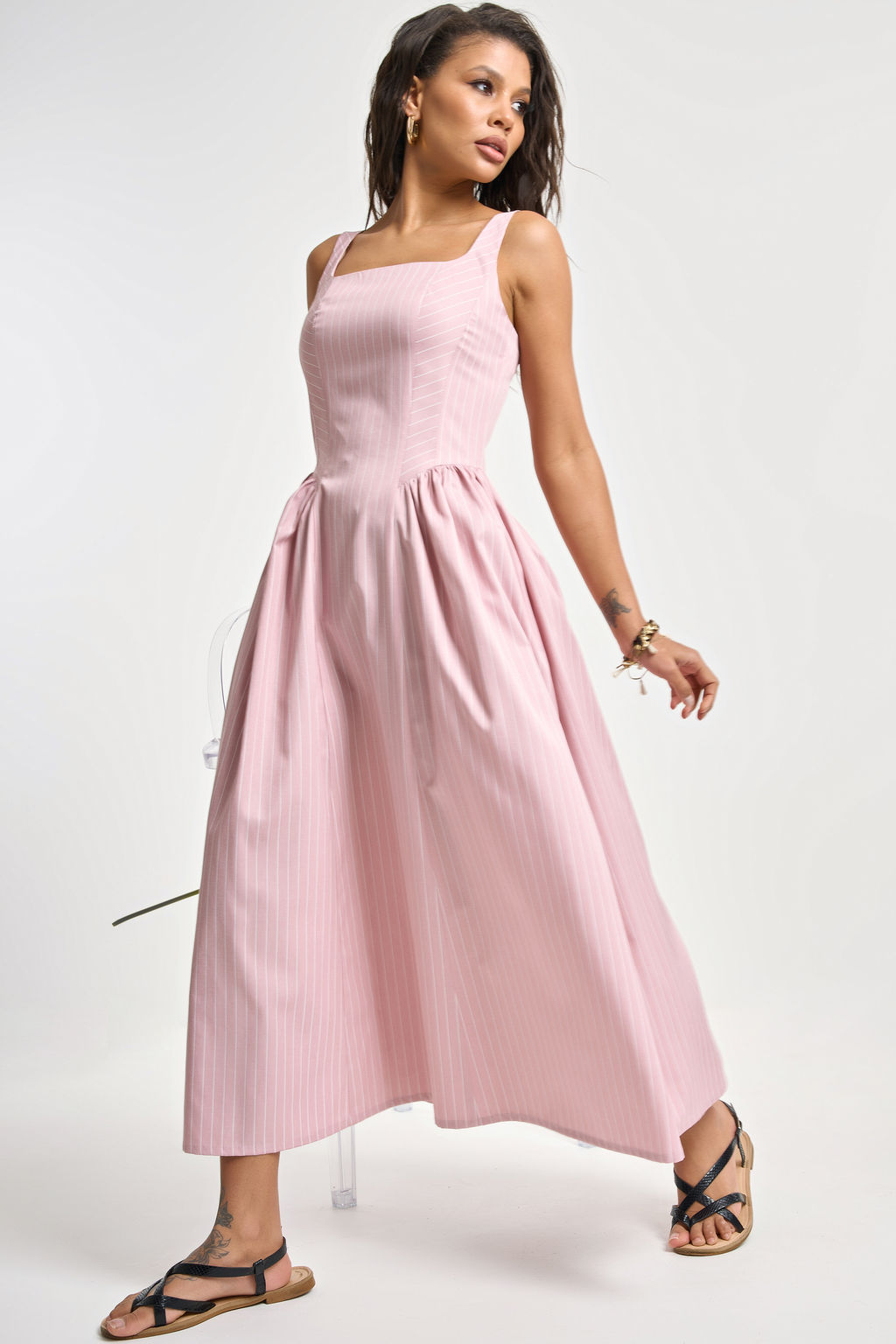 Сарафан хлопковый в полоску голубой - Fly фото 11