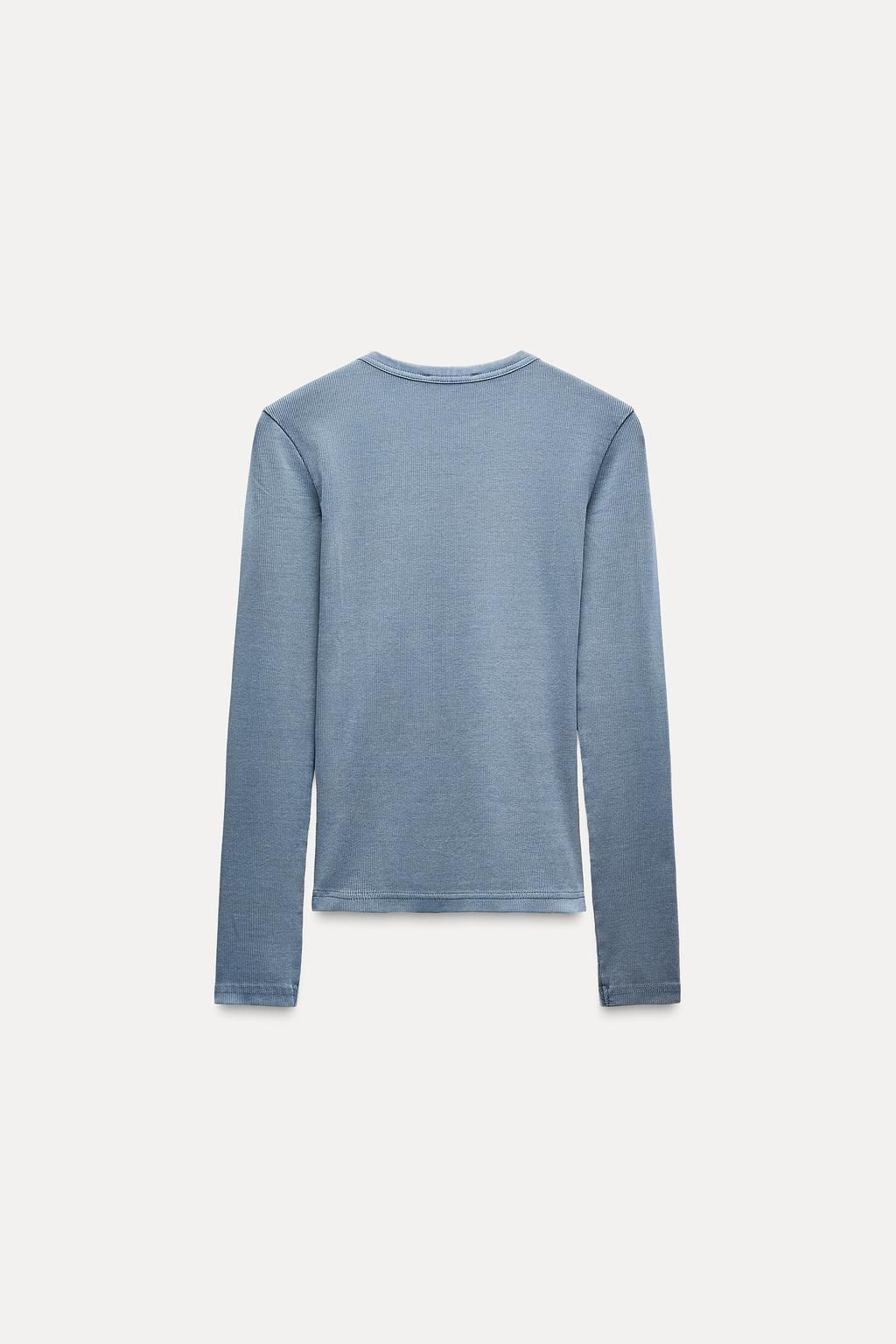 LONG SLEEVE WASHED EFFECT RIBBED T-SHIRT - Zara фото 29