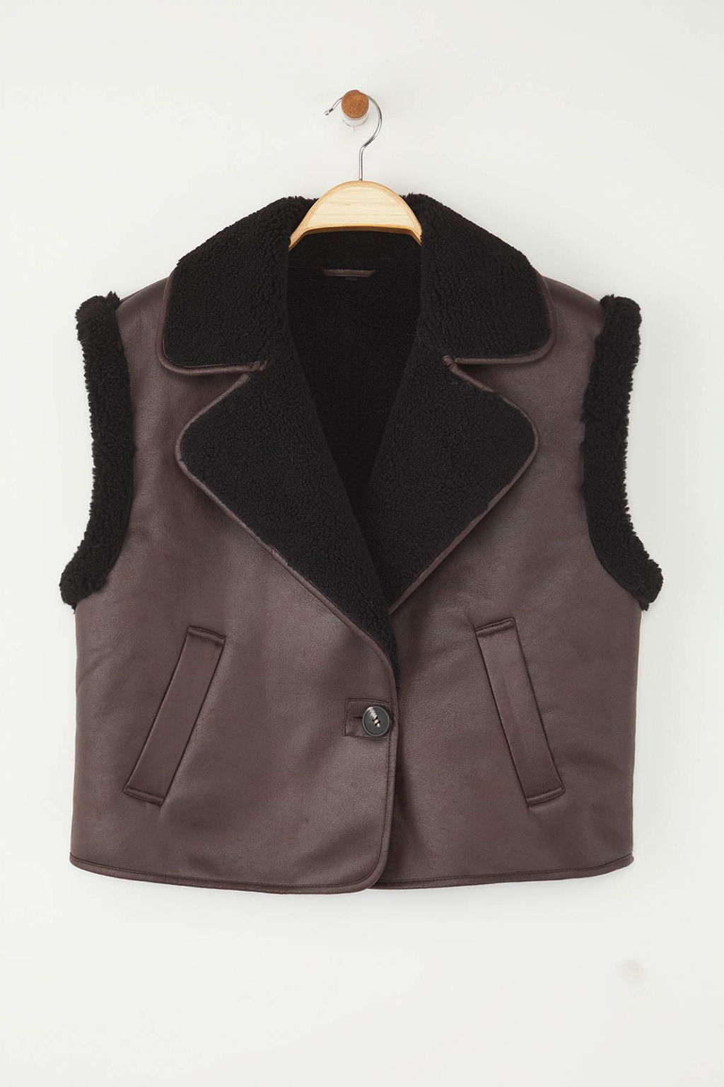 Koyu Kahverengi Regular Kal?p Pelus Detayl? Suet Yelek TWOAW26YE00001 - Trendyolmilla фото 5