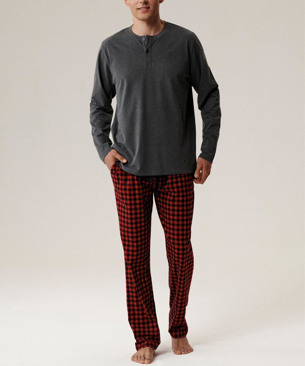 ATLANTIC NMP-394 Пижама мужская Check темно-серый меланж + красный
