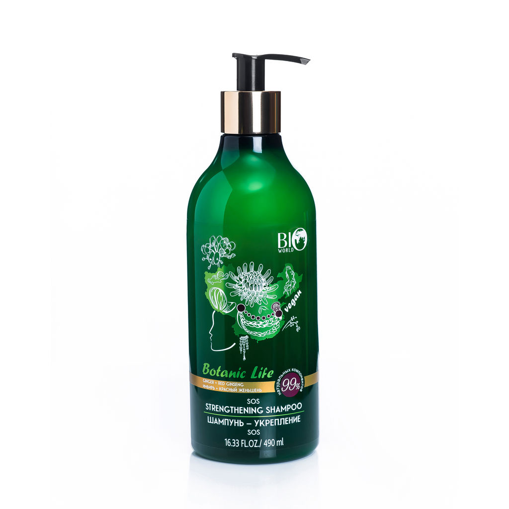 Bio World Botanic Life Шампунь-укрепление "Имбирь,красный женьшень" 490мл