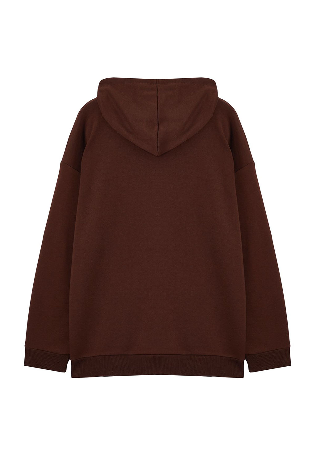 Kahverengi Buyuk Beden Oversize Basic Kapusonlu Fermuarl? Ici Polar Pamuk Sweatshirt TMNAW24AO00003