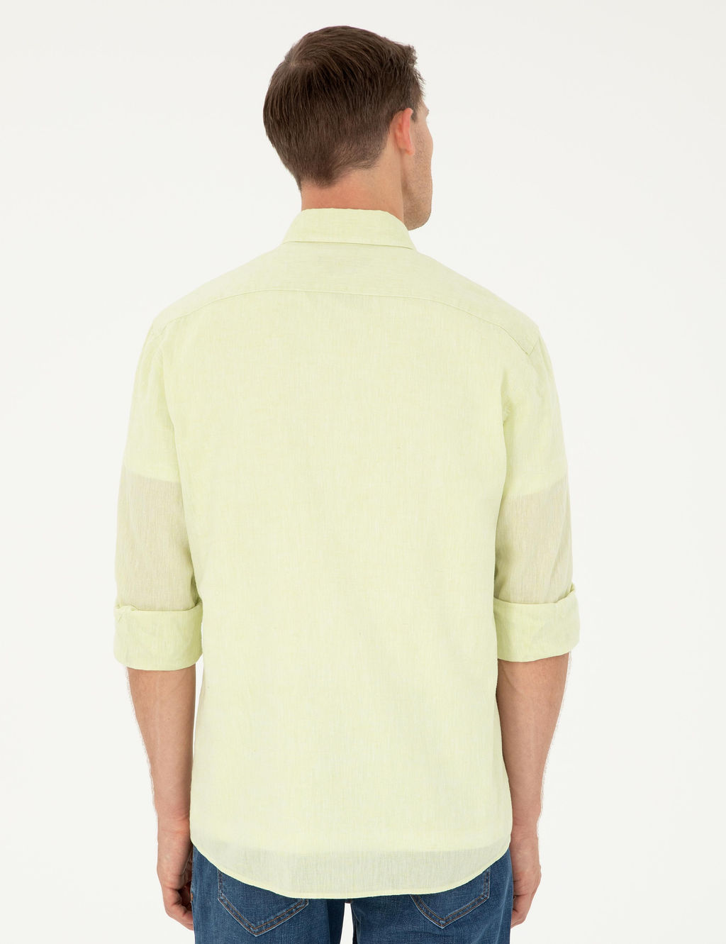 Ye_il Slim Fit Keten Kar___ml_ G_mlek