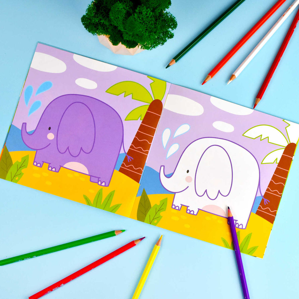 Раскраски для детей. Серия "Раскраска по образцу" арт. 65079 ЗООПАРК /190х190 мм, 4 л., блок - офсет 100 г/м2, полноцветная печать, обл - мелованный картон 210 г/м?, мягкий переплёт (2 скобы),