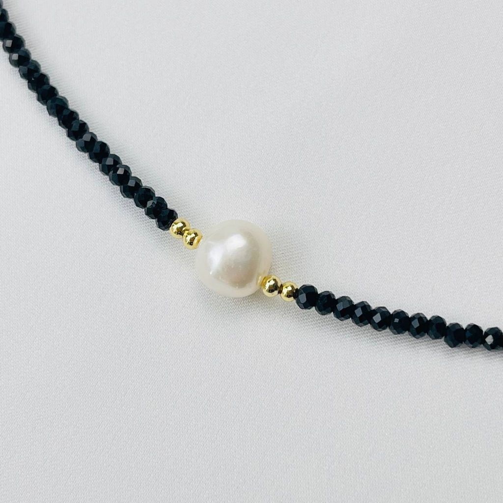 Чокер из черной Шпинели и Жемчуга 38 см +