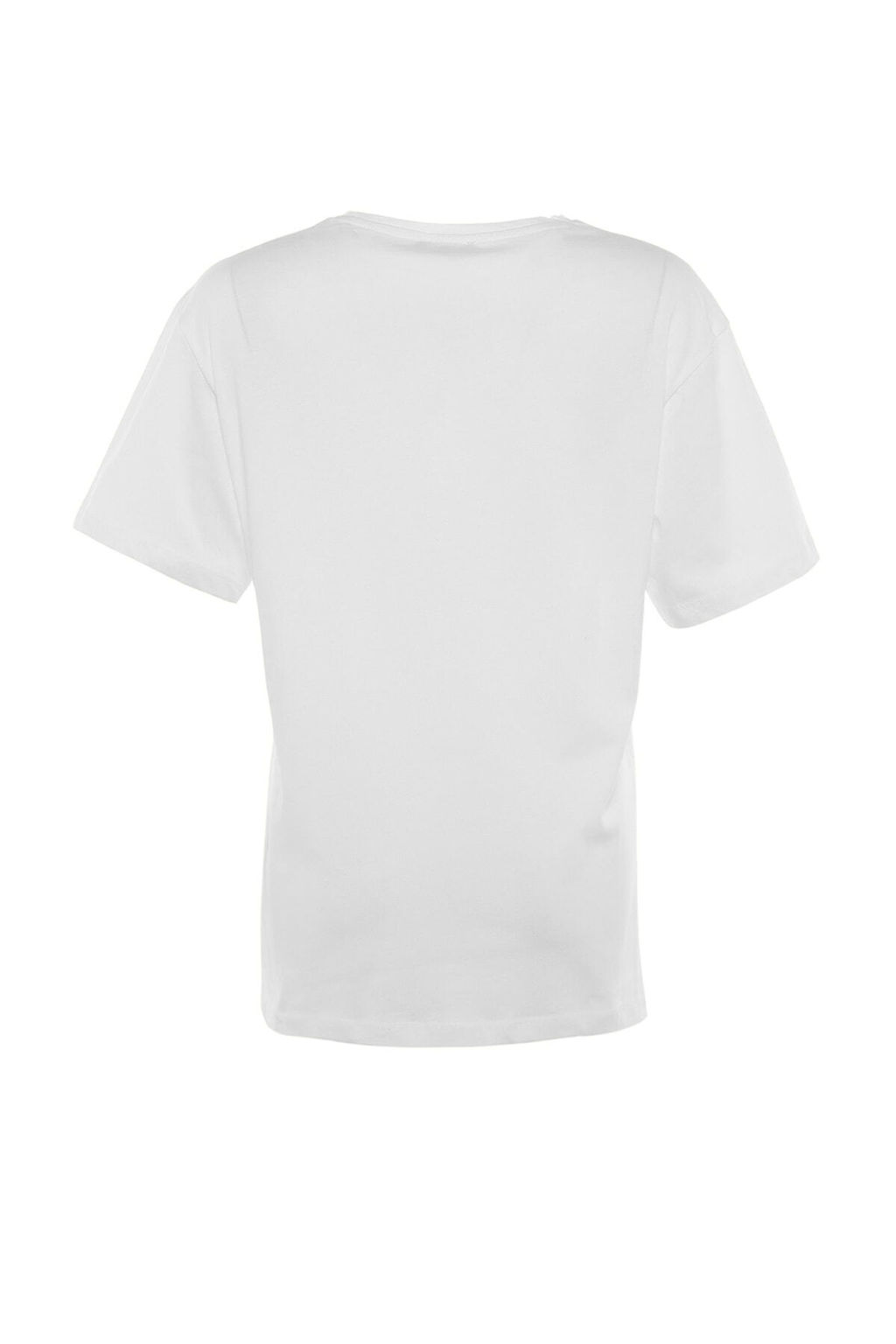 TRENDYOLMILLA Ekru %100 Pamuk Bask?l? Boyfriend Fit Bisiklet Yaka Orme T-Shirt TWOSS20TS0245 фото 14