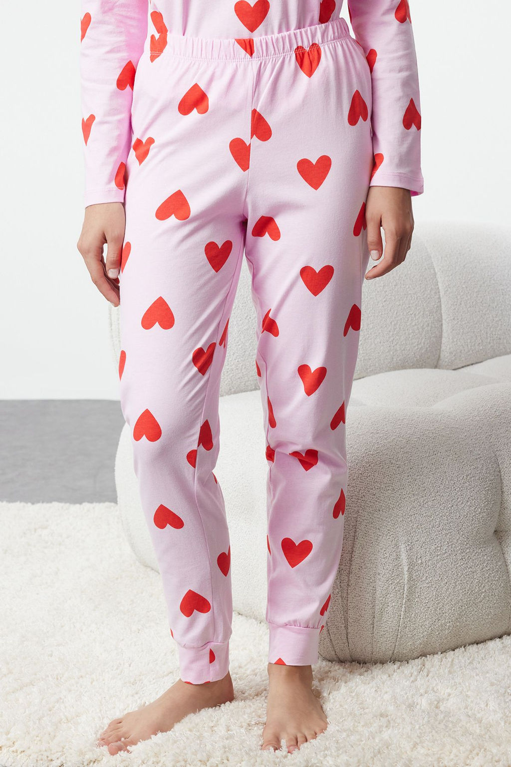 Trendyolmilla Beyaz %100 Pamuklu Kalpli Orme Pijama Tak?m? THMAW21PT0566 фото 48