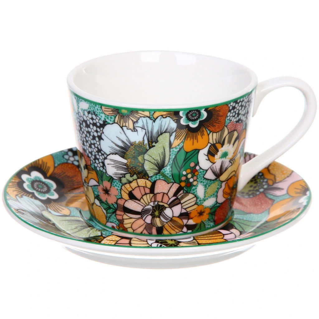 Кофейный набор 4 предмета "Цветочная радуга" (2 кружи 120мл+2 блюдца)