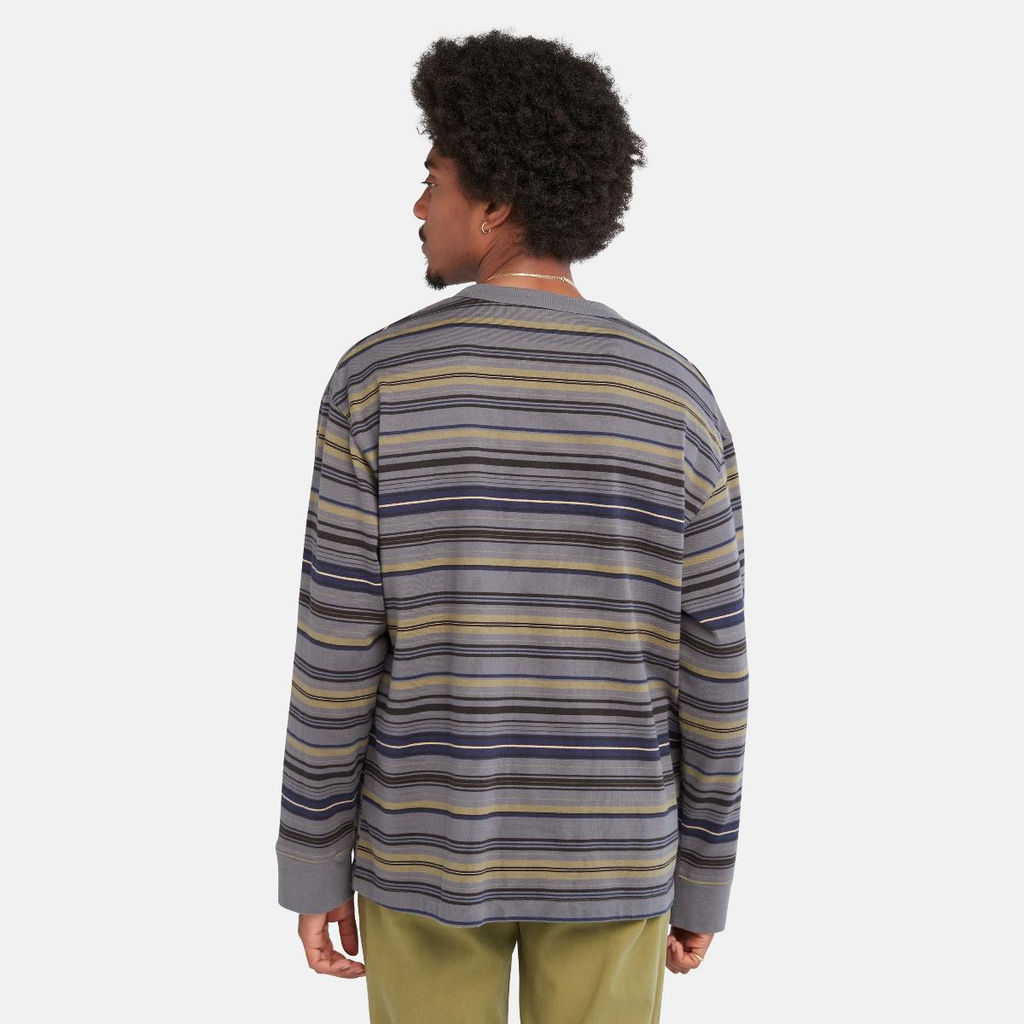 Футболка с длинным рукавом Timberland Longsleeve Striped Linear Logo Regular серая  фото 3