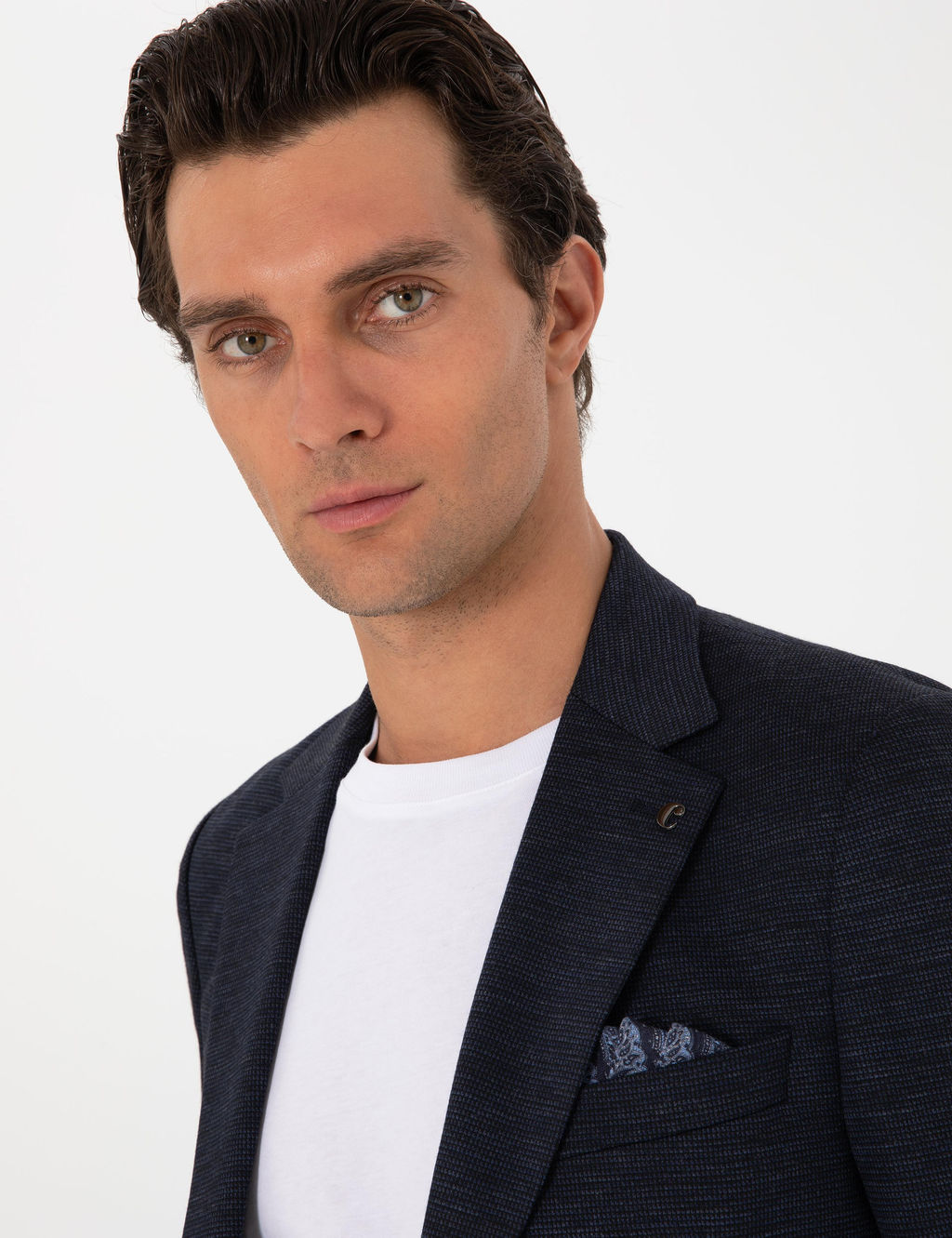 Lacivert Slim Fit Mikro Desen Y_n Kar___ml_ Tak_m Elbise