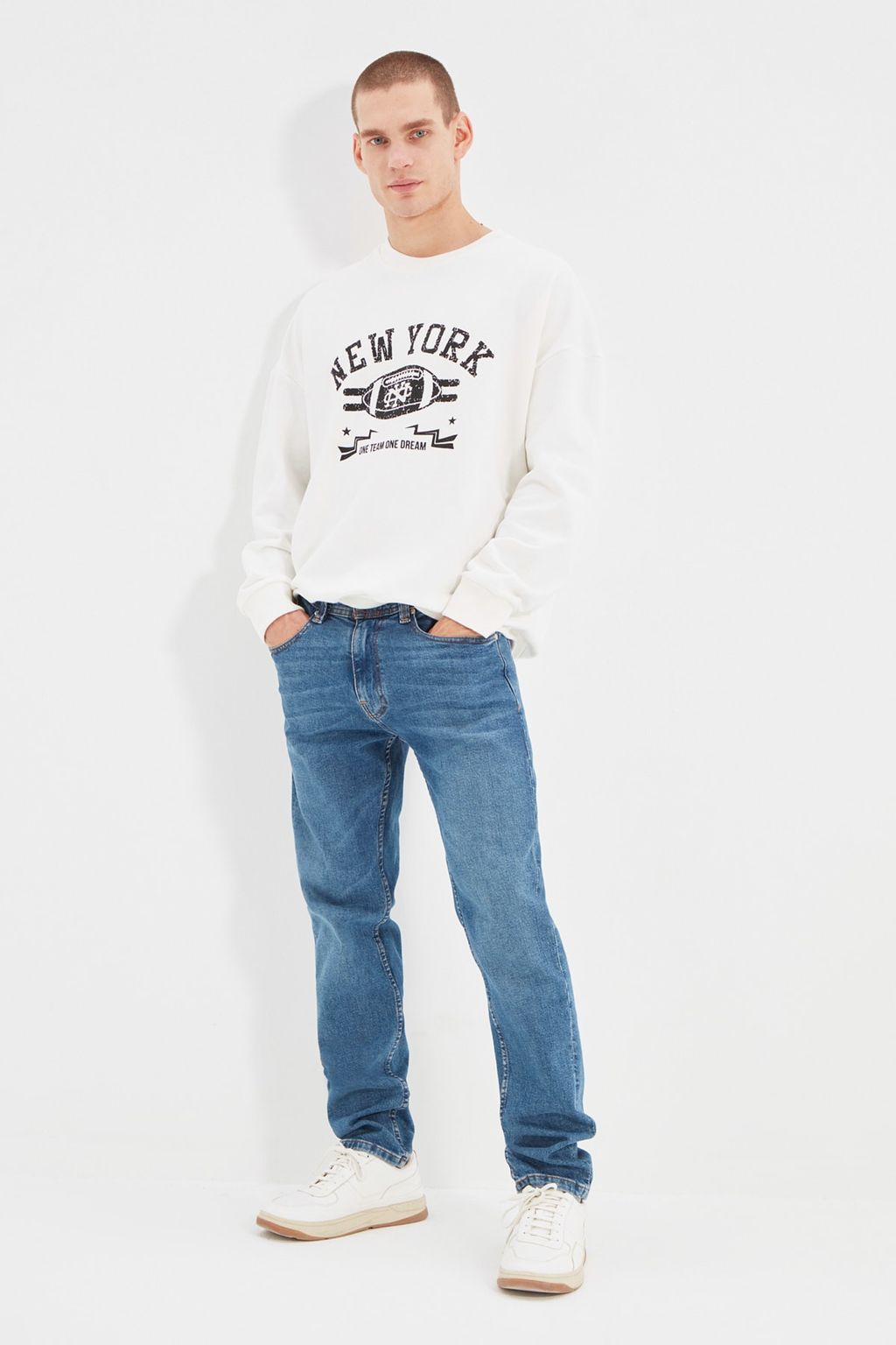 Ekru Oversize/Genis Kesim Uzun Kollu Bask?l? Sweatshirt TMNAW22SW0587 - Trendyolmilla фото 4
