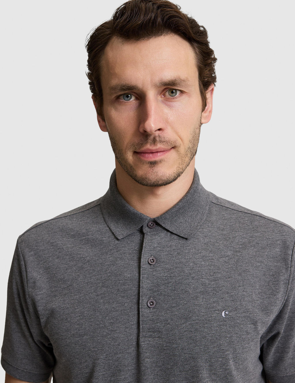 Koyu Gri Slim Fit Pamuk Kar___ml_ D__meli Polo Yaka Basic T-shirt
