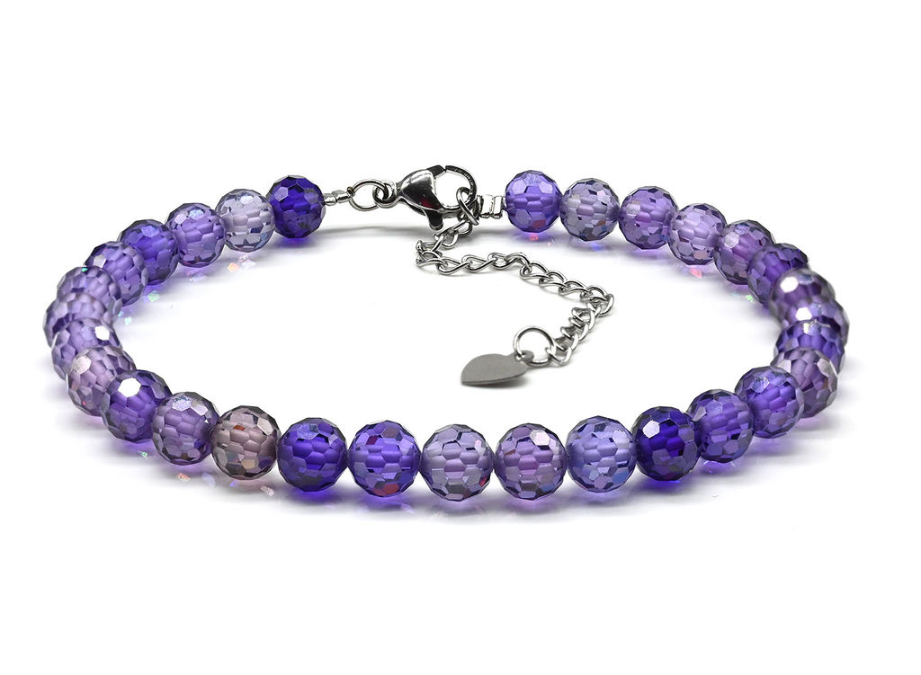 Браслет из фианитов шарик гр.6мм цв.фиолетовый, 18см